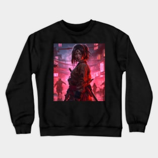 Cyberpunk Female Samurai Sakura Crewneck Sweatshirt